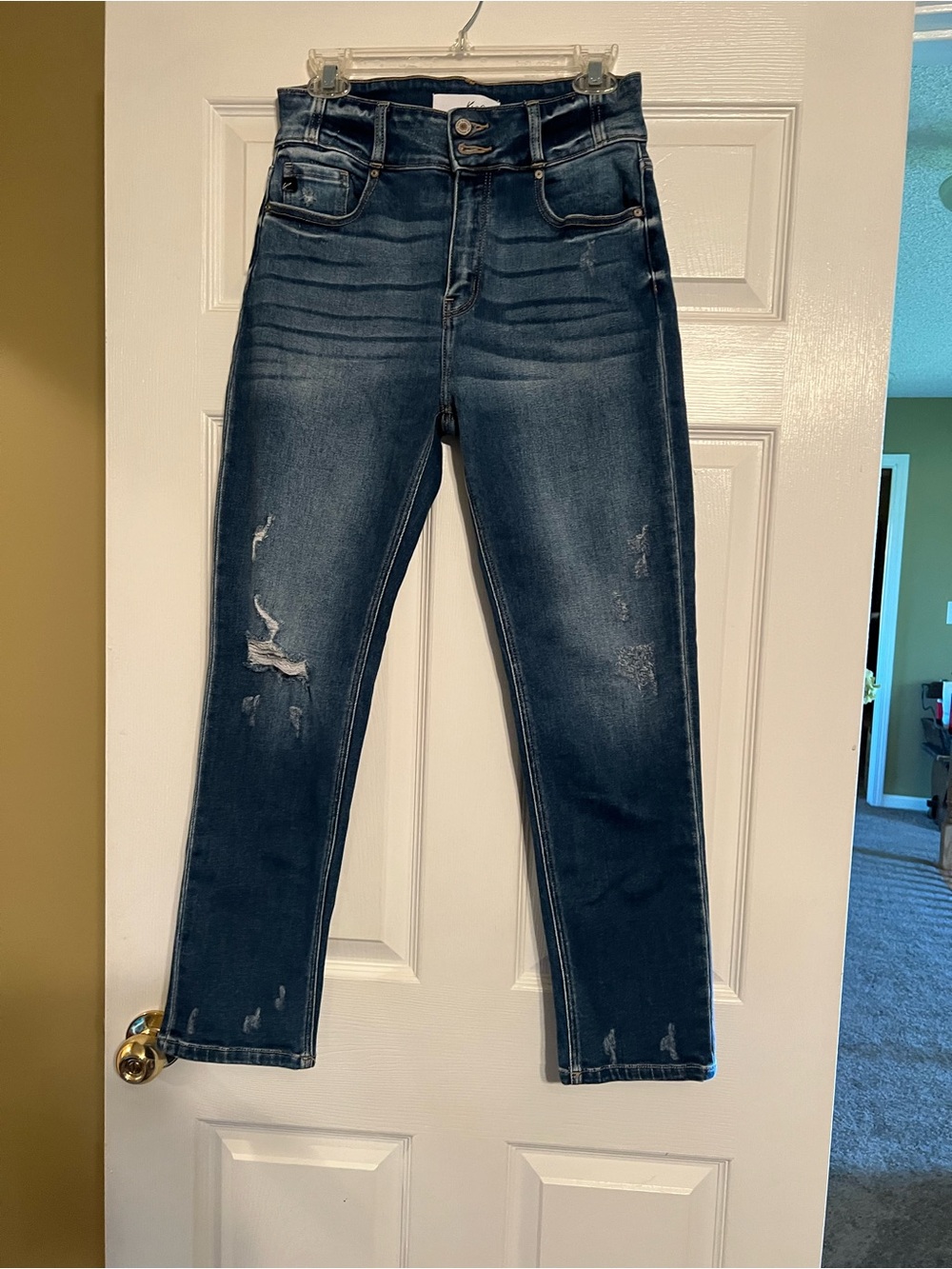 KanCan Dark Blue Skinny Jeans with Distressed Details